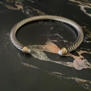 David Yurman Cable Classics Bracelet Sterling Silver w/ Pearls & 18K Yellow Gold